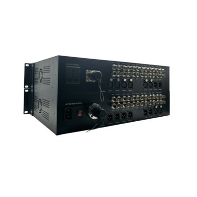 Изготовленный на заказ 12-портовый оптоволоконный преобразователь 3G-SDI с 8-канальным XLR аудио, разъемом SMPTE